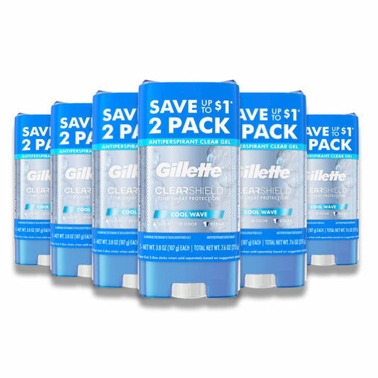 Gillette - Cool Wave Clear Gel Antiperspirant & Deodorant, Twin Pack - 3.8 Oz each - 6 Pack