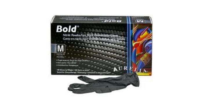 Gloves - Aurelia Bold Nitrile Black (Powder Free) Medium (100/Box)