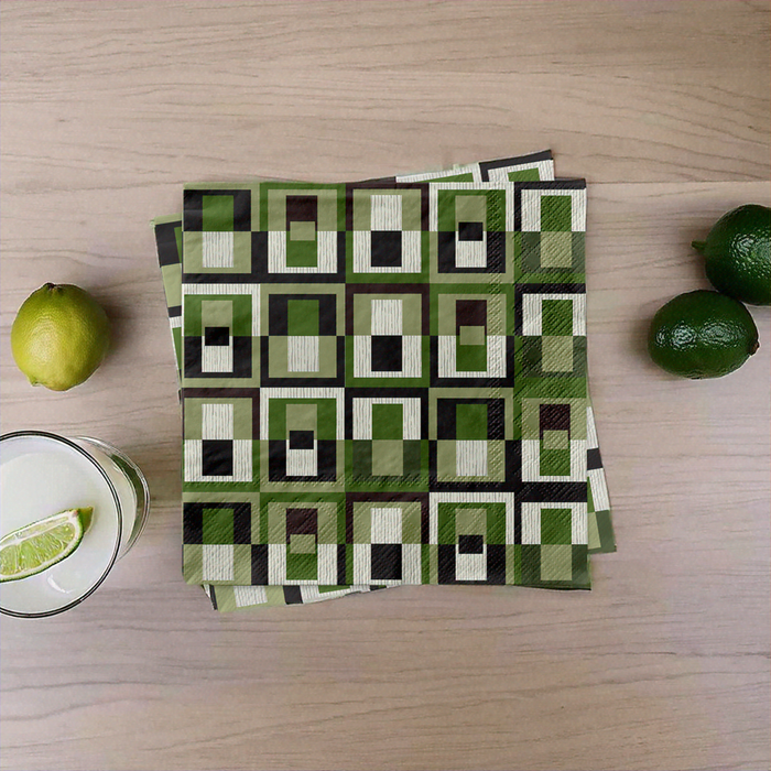 Green Square Mid century Holiday Cocktail Beverage Napkin