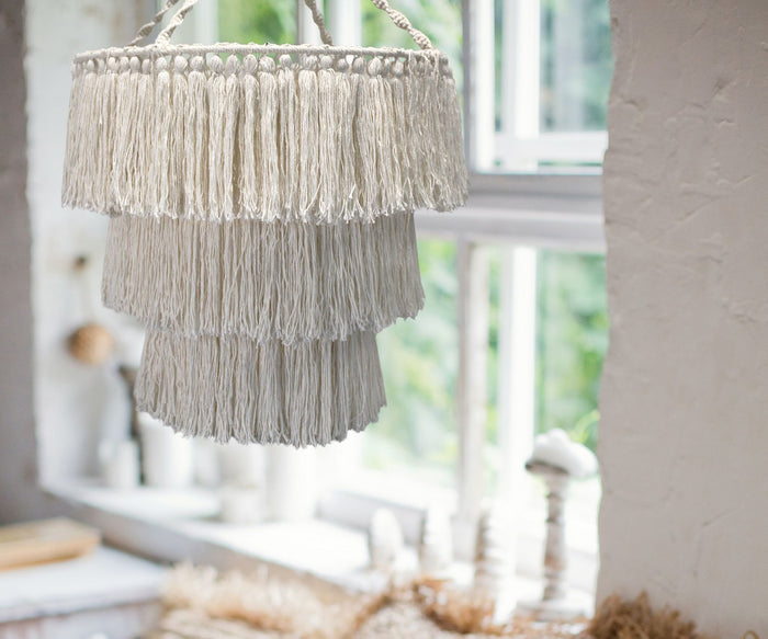 Handmade Macrame Soft Chandelier Natural White