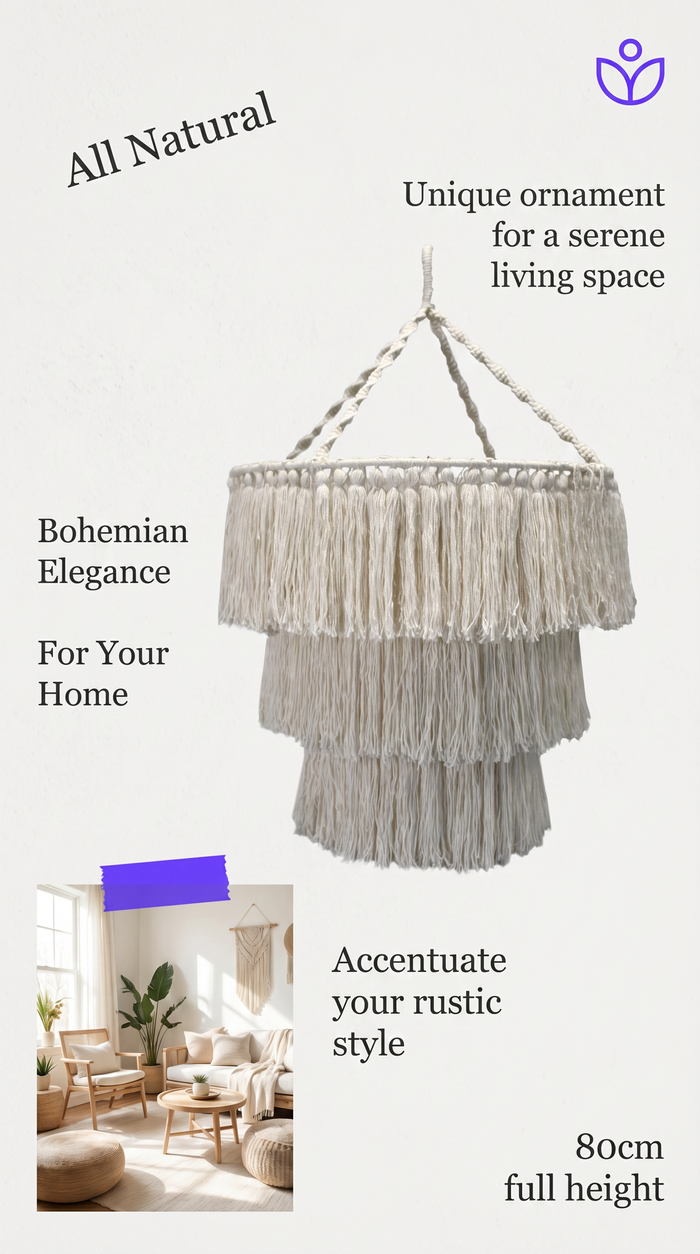 Handmade Macrame Soft Chandelier Natural White