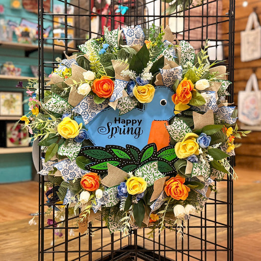Happy Spring Robin & Roses Wreath
