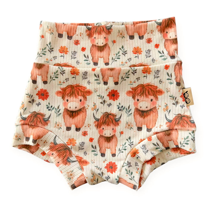 Highland Cow Blooms Ribbed Bummies & Biker Shorts