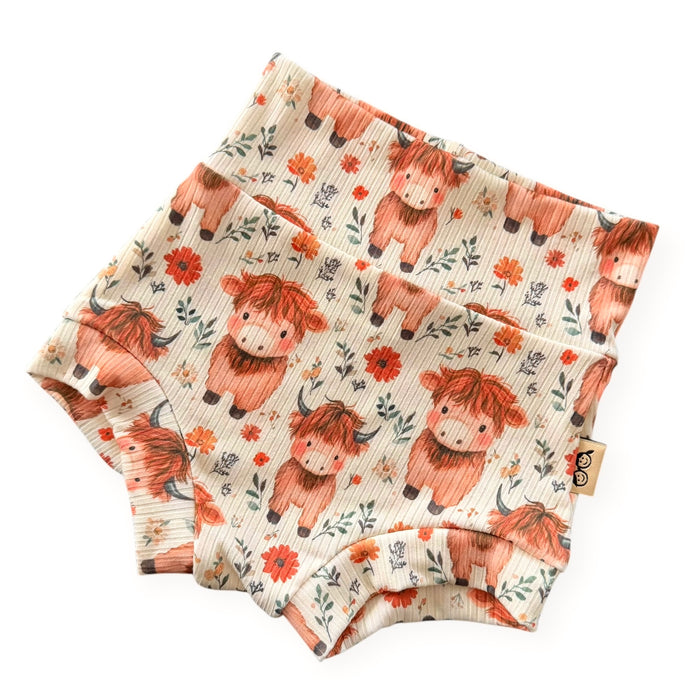 Highland Cow Blooms Ribbed Bummies & Biker Shorts