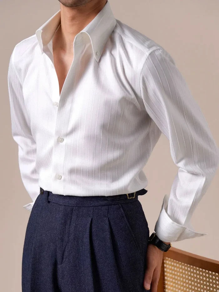 Italian Vega Embossed Striped Linen Shirt - 017