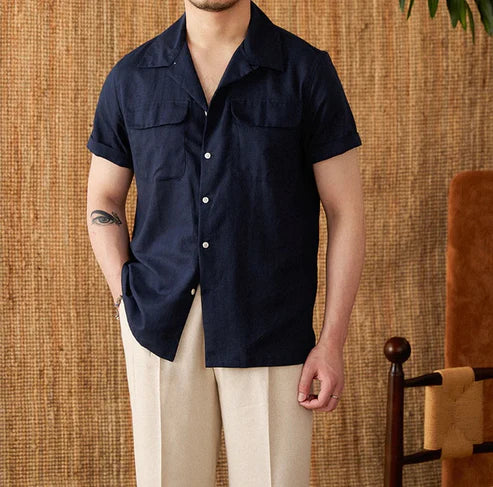 Italian Vega Riviera Linen Cuban Collar Shirt - 025