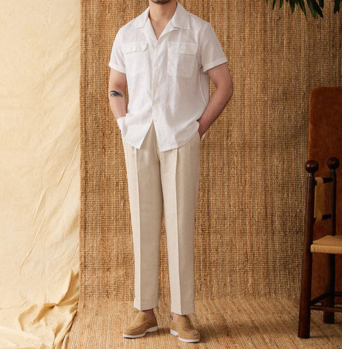 Italian Vega Riviera Linen Cuban Collar Shirt - 025