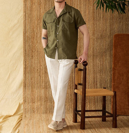 Italian Vega Riviera Linen Cuban Collar Shirt - 025