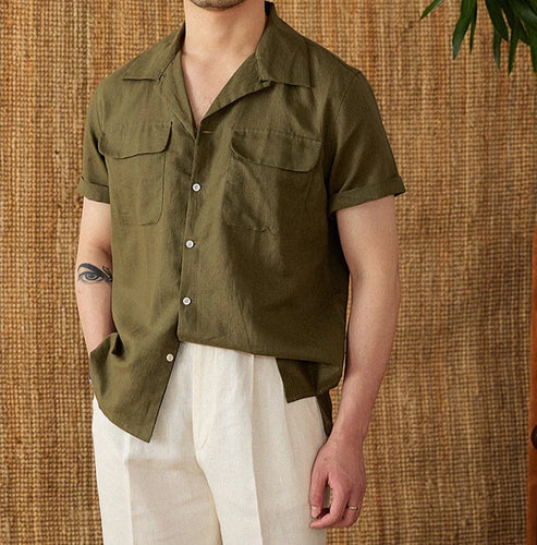Italian Vega Riviera Linen Cuban Collar Shirt - 025