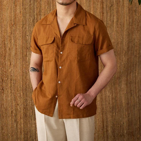 Italian Vega Riviera Linen Cuban Collar Shirt - 025