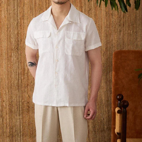 Italian Vega Riviera Linen Cuban Collar Shirt - 025