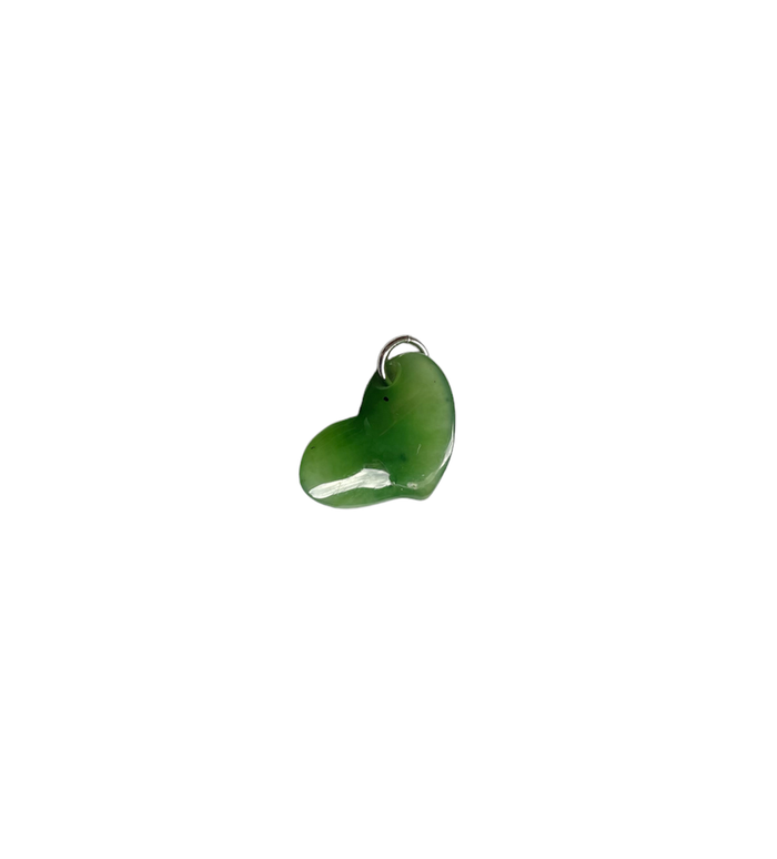 Green jade heart pendant with metal loop