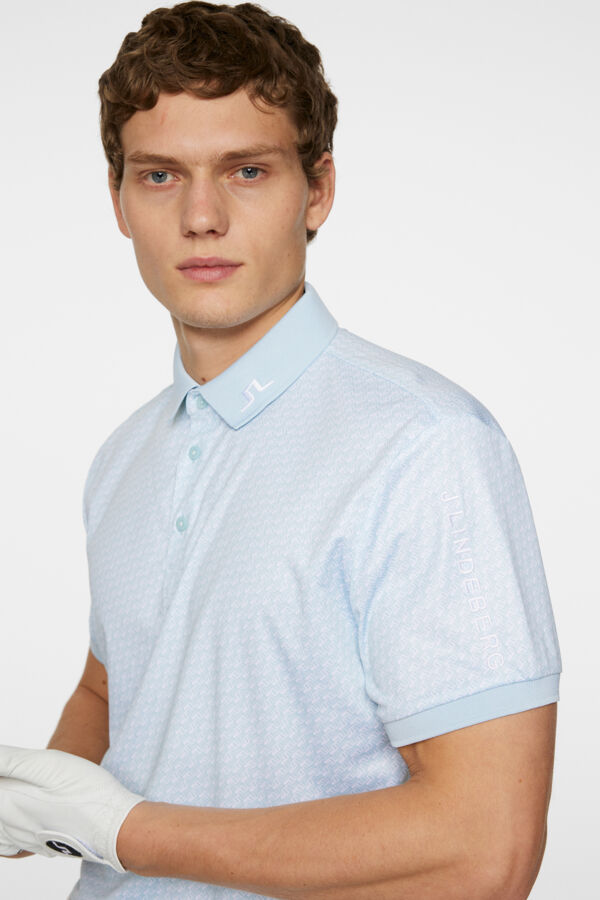 J.LINDEBERG Men's Tour Tech Print Polo SHADOW BRIDGE WINTER SKY