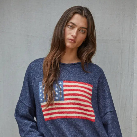 Knit Sweater American Flag Long Sleeve