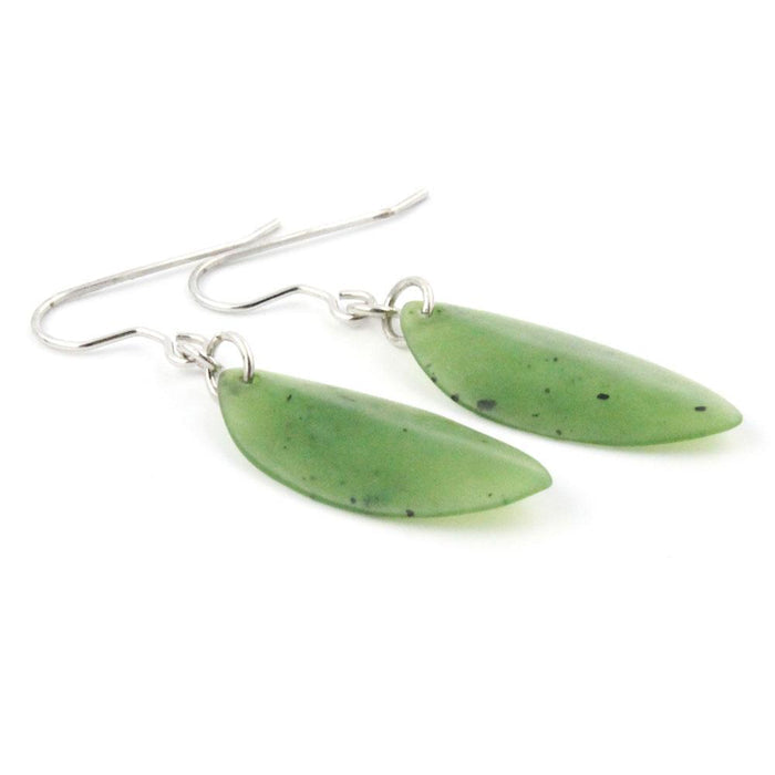 Green leaf shaped gemstone earrings with silver hooks