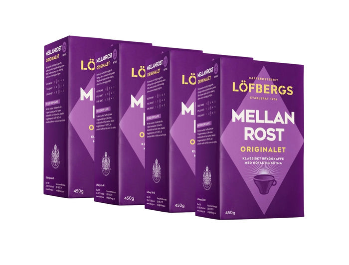 Löfbergs Bryggkaffe Mellanrost Original 4 × 450g (4 × 15.87 oz) – Authentic Swedish Medium Roast 100% Arabica Ground Coffee