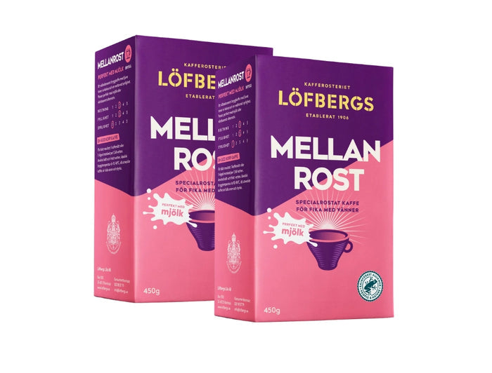 Löfbergs Mellanrost Perfekt med Mjölk Ground Coffee 2 × 450g (2 × 15.87 oz) – Authentic Swedish Medium Roast 100% Arabica Coffee