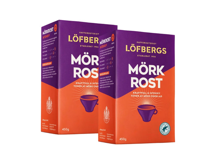 Löfbergs Mörkrost Ground Coffee 2 × 450g (2 × 15.87 oz) – Authentic Swedish Extra Dark Roast Coffee