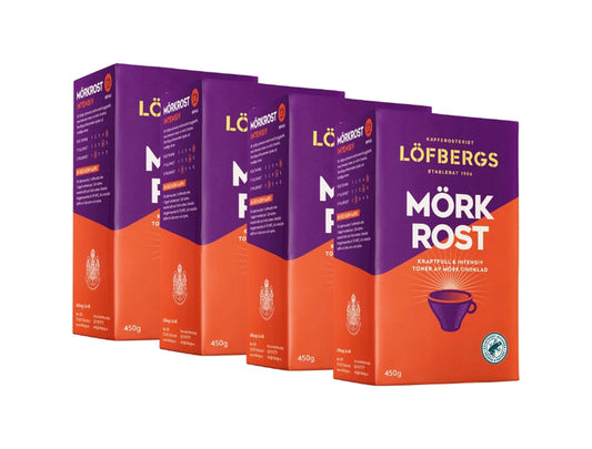 Löfbergs Mörkrost Ground Coffee 4 × 450g (4 × 15.87 oz) – Authentic Swedish Extra Dark Roast Coffee