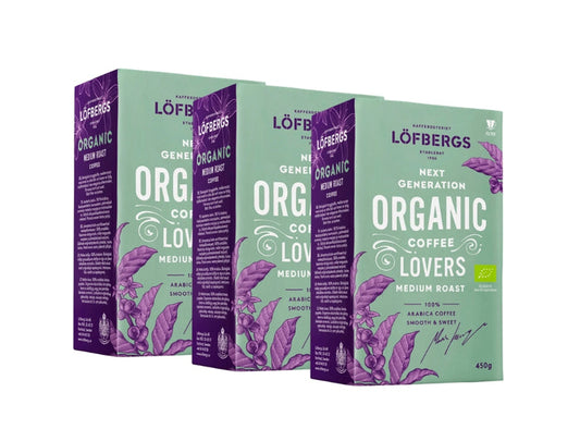 Löfbergs Organic Medium Roast Ground Coffee 3 × 450g (3 × 15.87 oz) – Premium Swedish Organic Medium Roast 100% Arabica Coffee