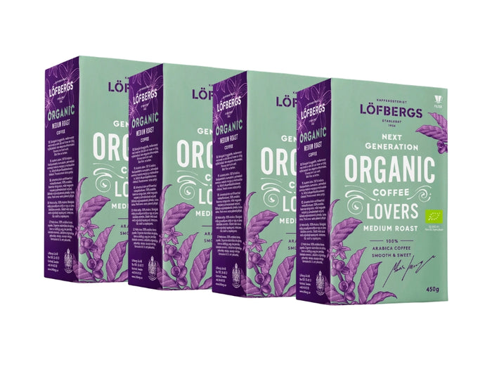 Löfbergs Organic Medium Roast Ground Coffee 4 × 450g (4 × 15.87 oz) – Premium Swedish Organic Medium Roast 100% Arabica Coffee