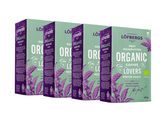 Löfbergs Organic Medium Roast Ground Coffee 4 × 450g (4 × 15.87 oz) – Premium Swedish Organic Medium Roast 100% Arabica Coffee