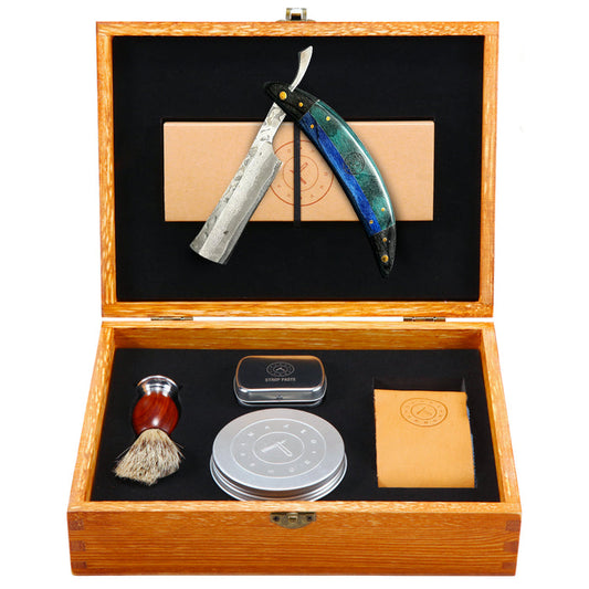 Naked Armor Esclabor Damascus 7 Piece Straight Razor Kit.