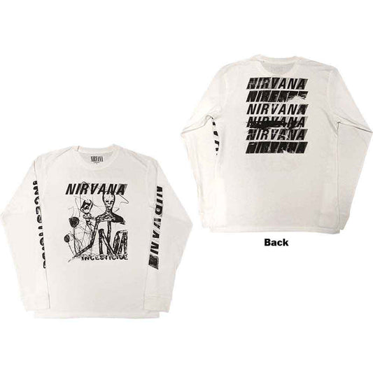 NIRVANA - INCESTICIDE - Long Sleeve T-Shirt White (Back & Sleeve Print)