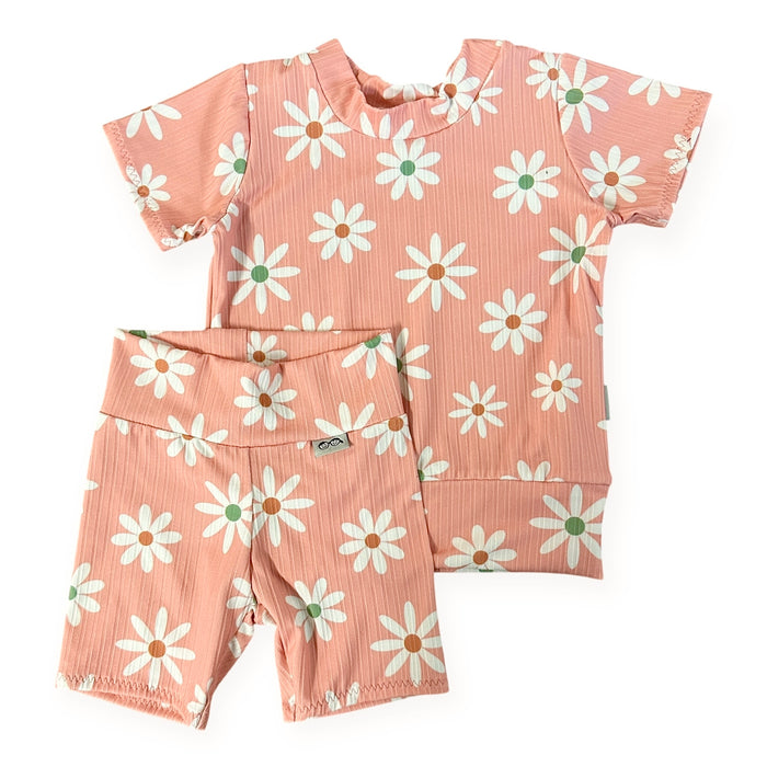Peach Petals Ribbed Summer Lounge Set