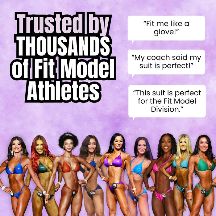 Shop the perfect NPC Fit Model competition suit designed to flatter your physique and meet all division requirements. Custom fit, stunning style, and stage-ready shine!