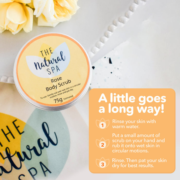 rose sugar scrub, body scrub tin, plastic-free skincare, vegan