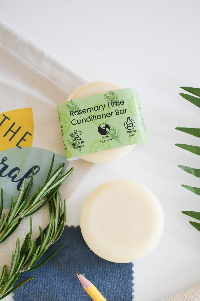 rosemary lime conditioner bar, solid conditioner, plastic-free haircare, vegan