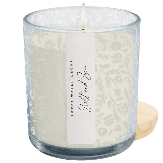 Salt and Sea Soy Candle - Blue Tinted Glass Jar - 12 oz - Olita Gifts & Goods