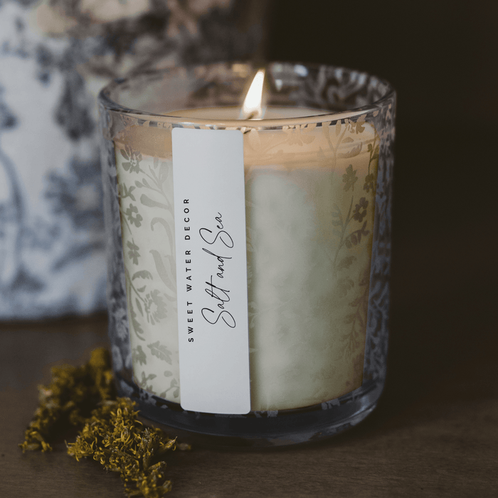 Salt and Sea Soy Candle - Blue Tinted Glass Jar - 12 oz - Olita Gifts & Goods