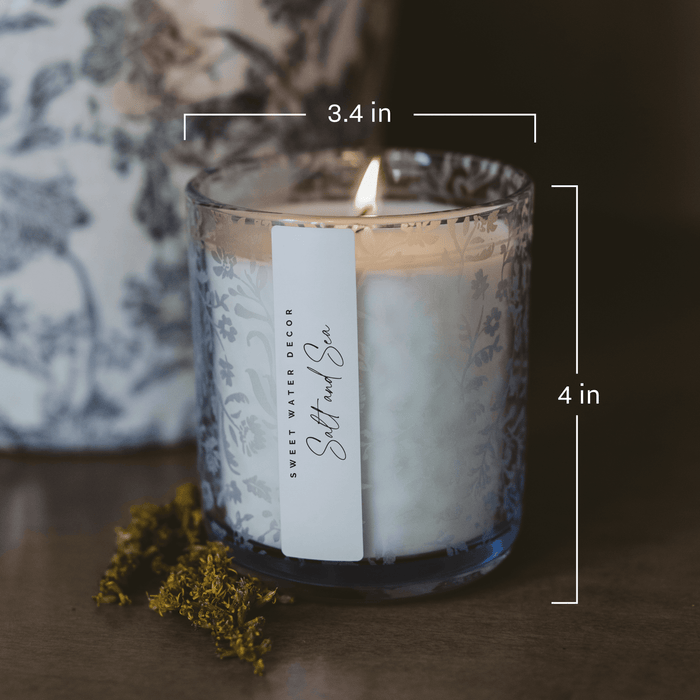 Salt and Sea Soy Candle - Blue Tinted Glass Jar - 12 oz - Olita Gifts & Goods