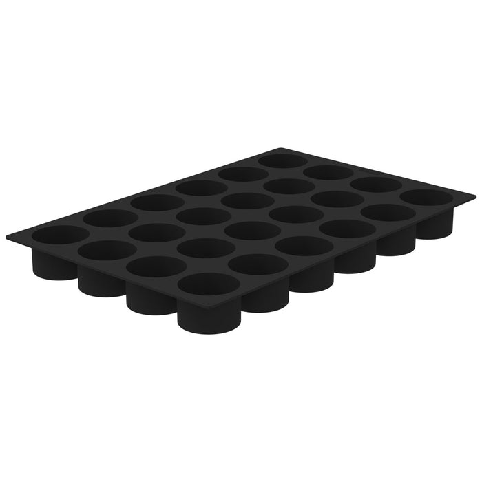Black silicone mold with 24 cavities  on a white background.
