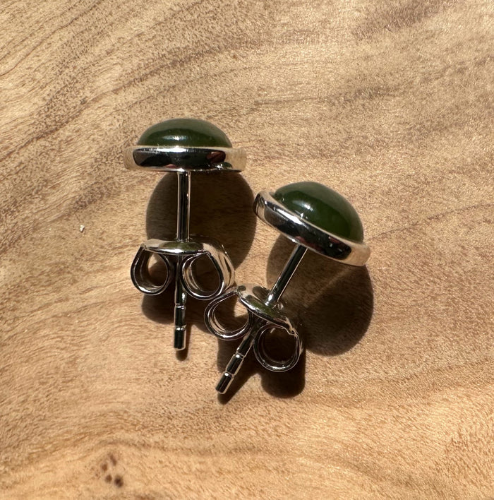 Back view of Silver Jade Studs showing posts and butterfly clasps