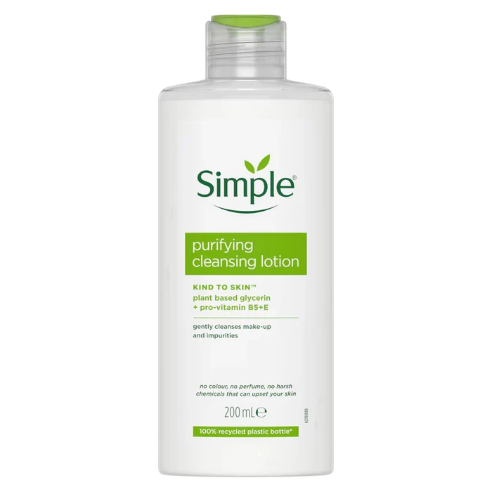 Simple purifying cleansing lotion bottle on a white background