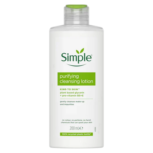 Simple purifying cleansing lotion bottle on a white background