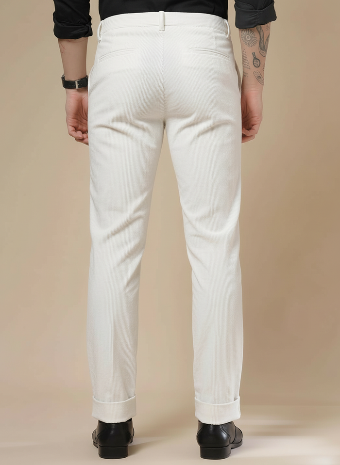 Snow White Corduroy Men Pleated Formal Pants | Boot Cut Fit by ITALIAN VEGA®