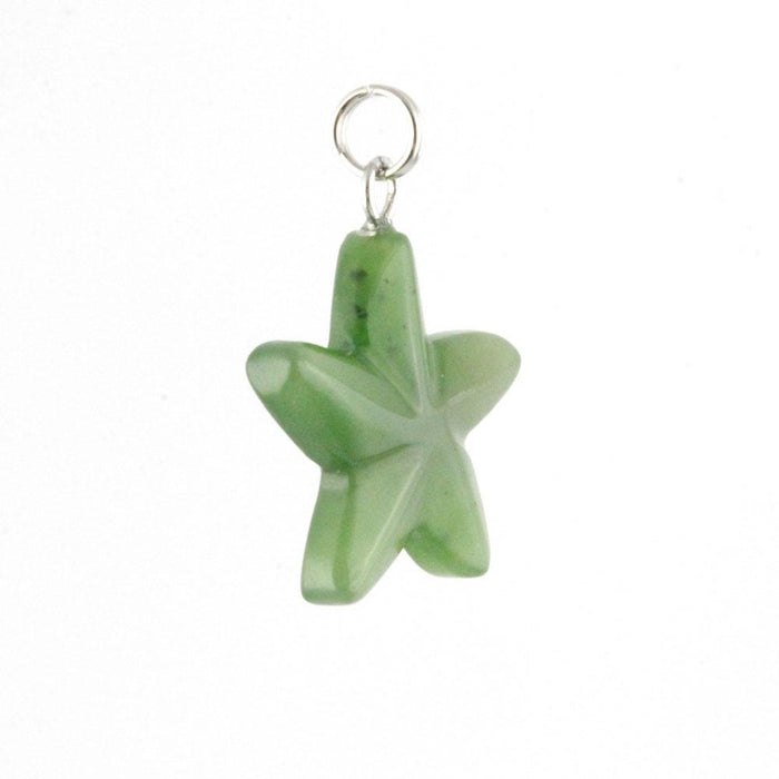 Green starfish charm pendant with silver loop