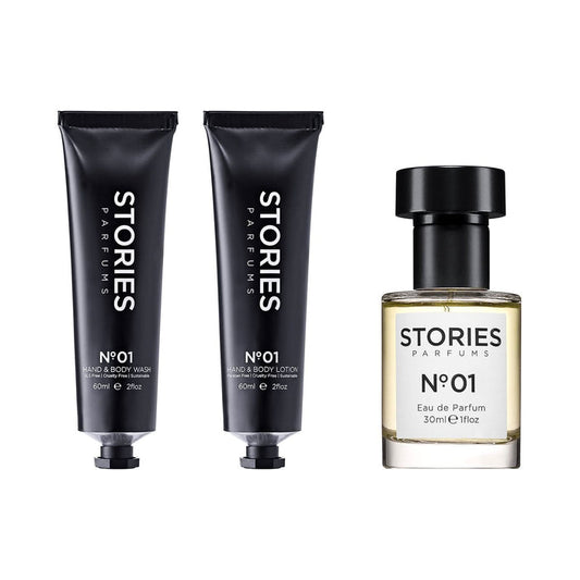 STORIES Nº.01 Deluxe Travel Trio: 30ml Eau de Parfum with 60ml Wash and Lotion