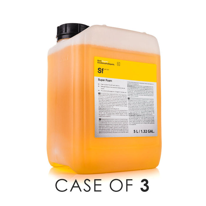 Koch-Chemie Super Foam 5 Liter front view with the text "Case of 3" on a white background.
