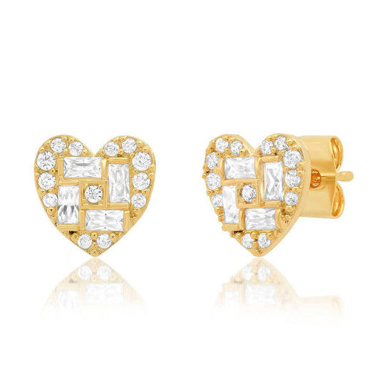 Tai Heart CZ Baguette Studs