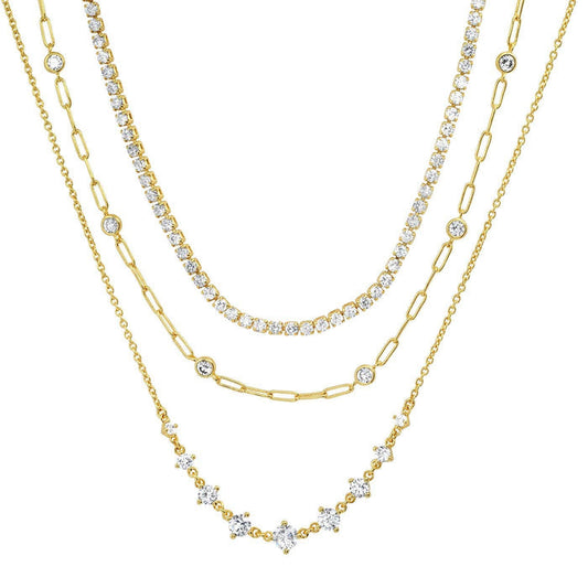 Tai Triple Layer Tennis CZ Necklace
