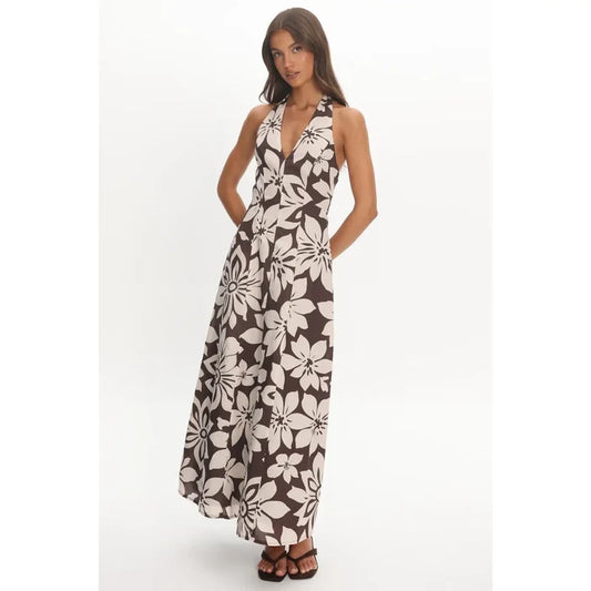 Tropics Bound Halter Maxi Neckline Dress