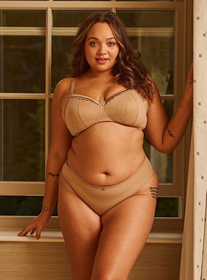 Warm Golden Supportive Non Wired Silk and Organic Cotton Full Cup Bra with removable paddings, view 2 – Juliemay Lingerie