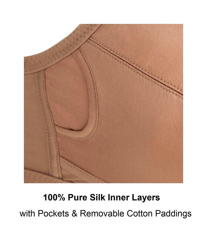 Warm Golden Supportive Non Wired Silk and Organic Cotton Full Cup Bra with removable paddings, view 6 – Juliemay Lingerie