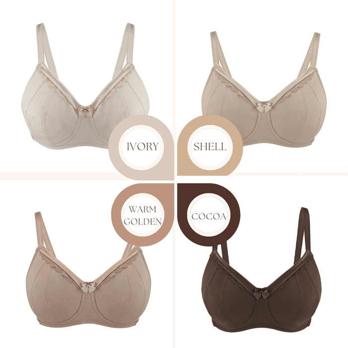 Warm Golden Supportive Non Wired Silk and Organic Cotton Full Cup Bra with removable paddings, fabric and comfort features