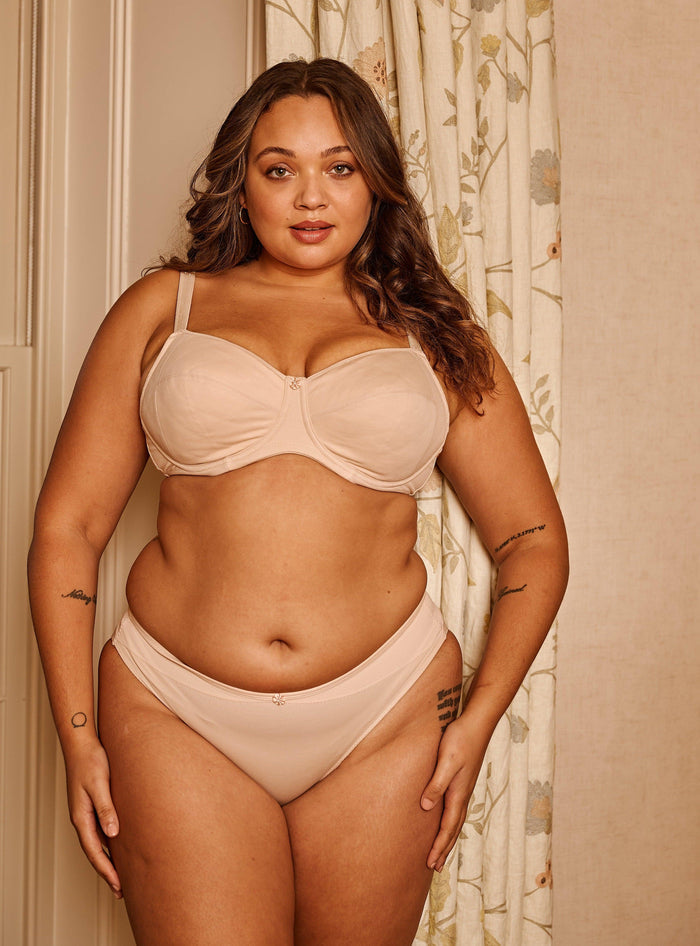 Warm Golden Underwired Silk and Organic Cotton Full Cup Bra with removable paddings, view 2 – Juliemay Lingerie